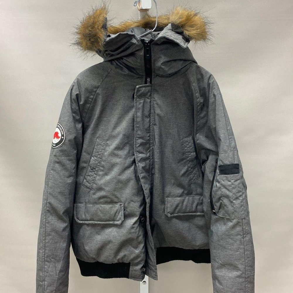 Yoki Bomber Jacket Boys Size L 14-16 Gray Full Zip Faux Fur Trim Hooded Polyeste